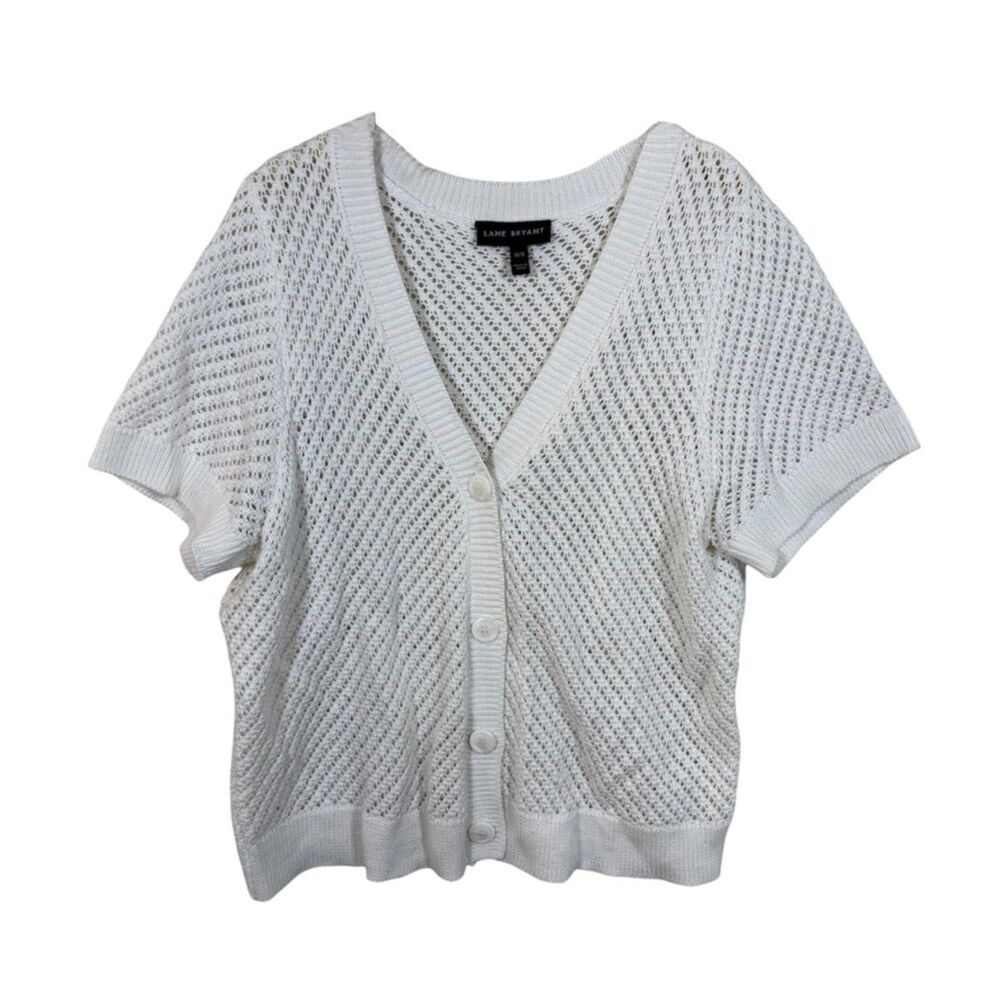 Lane Bryant Open Knit Short Sleeve Cardigan White Plus Size 14/16 EUC